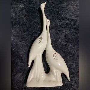 Vintage Capodimonte White Porcelain Cranes Accented w/Golding Gilding 8” Italy
